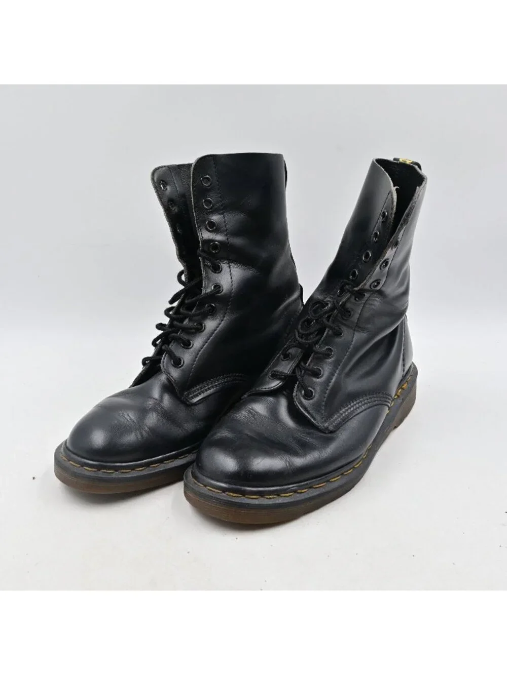 Dr. Martens 1490 Black Leather Combat Boots Size 8 Mid Calf Punk Gothic